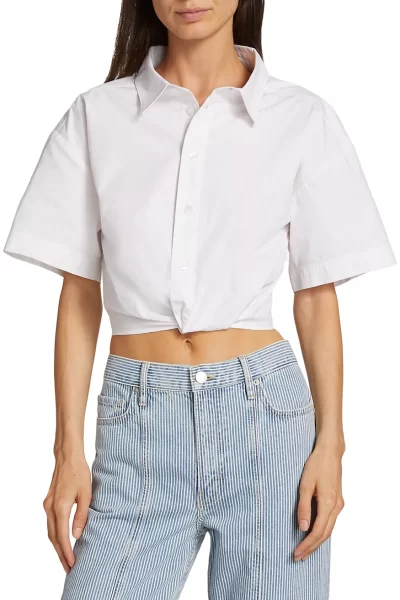 Ena Pelly white twisted cropped short sleeve shirt