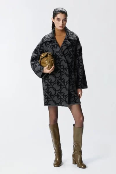 Pinko faux fur grey logo coat