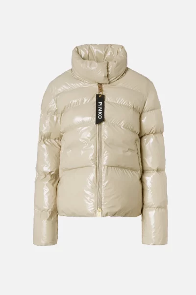 Pinko white puffer crystal nylon pea jacket