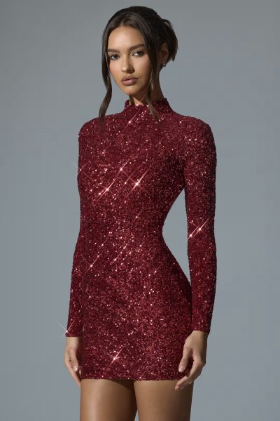 ohpolly red sequins mini dress