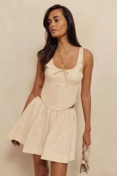 reformation white linen skirt and top set