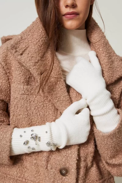 twinset white knit gloves