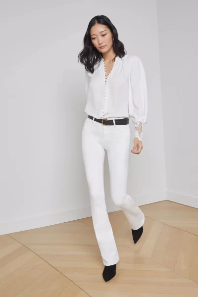 l'agence kori blouse in white and high recovery bootcut jean