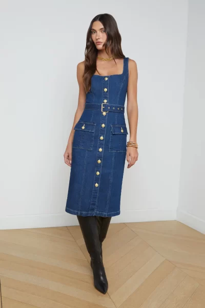 L'agence blue denim button front dress