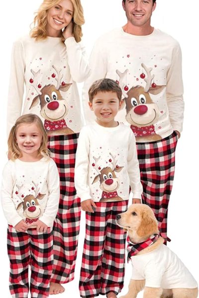 family matching christmas red plaid pajamas