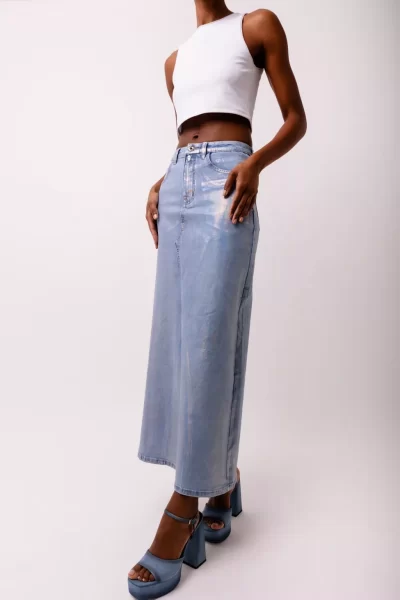 Urban outfitters metallic denim maxi skirt