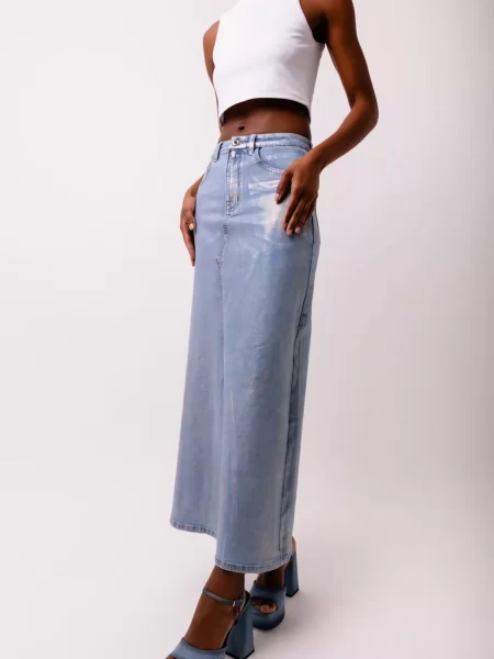 Urban outfitters metallic denim maxi skirt