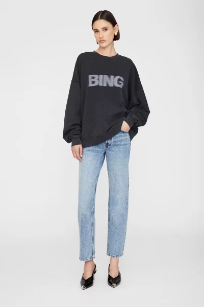 anine bing black logo sweatshirt