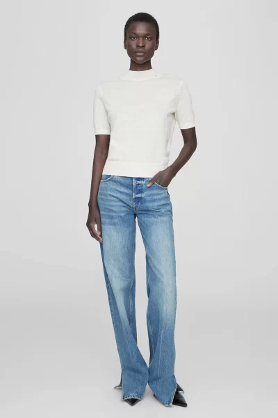 anine bing side slit blue jeans