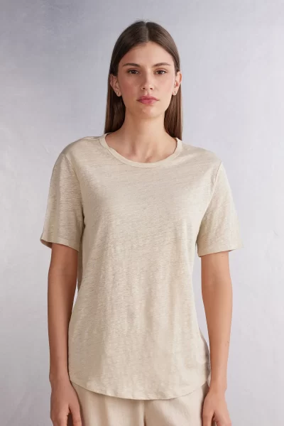 intimissimi beige linen t-shirt