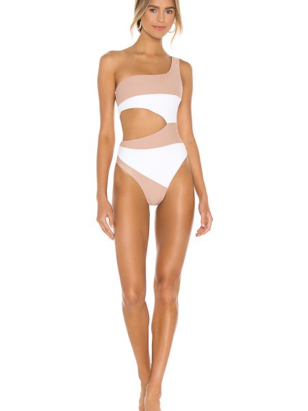 white and beige cut-out one piece swimsuits