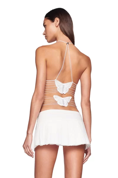 IAMGIA backless butterfly white crop top