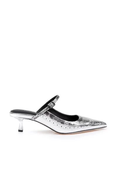 lagence silver leather mules