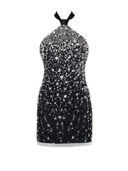 Striking halterneck crystal-embellished mini dress