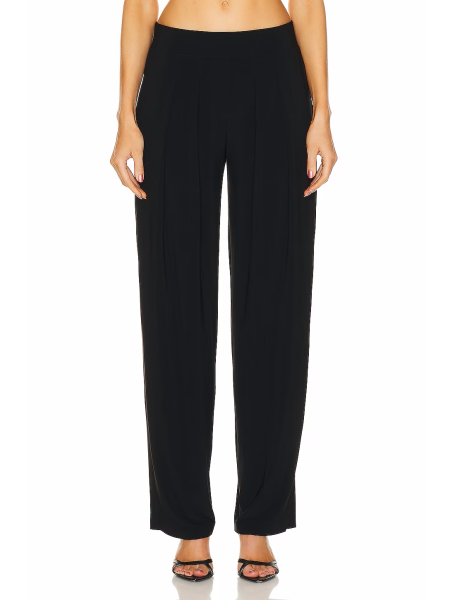 norma kamali low rise pleated black trousers