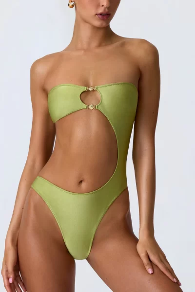 OhPolly cut-out bandeau swimsuit in pear green