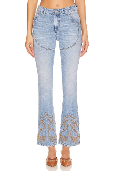 understated leather cowboy flare jeans