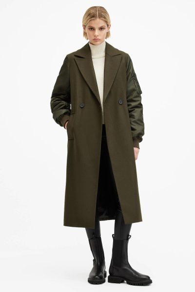 allsaints military green coat