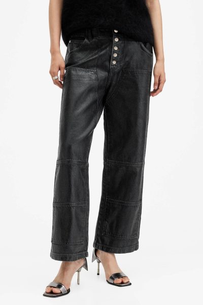 allsaints wide leg black carpenter jeans