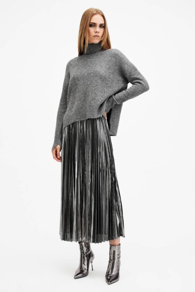 allsaints maxi pleated dress 2-in-1