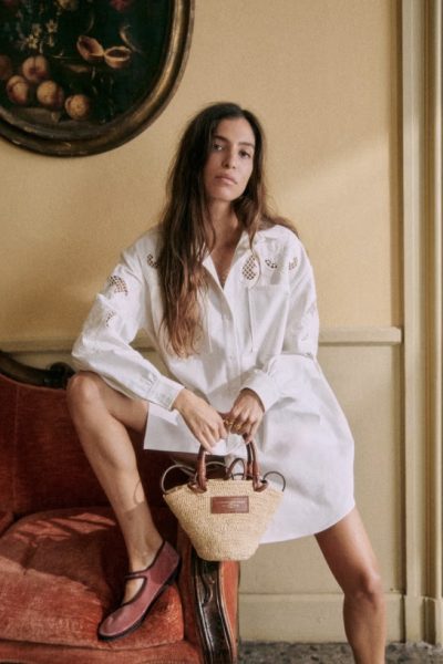 sezane embroidered white shirt cotton dress