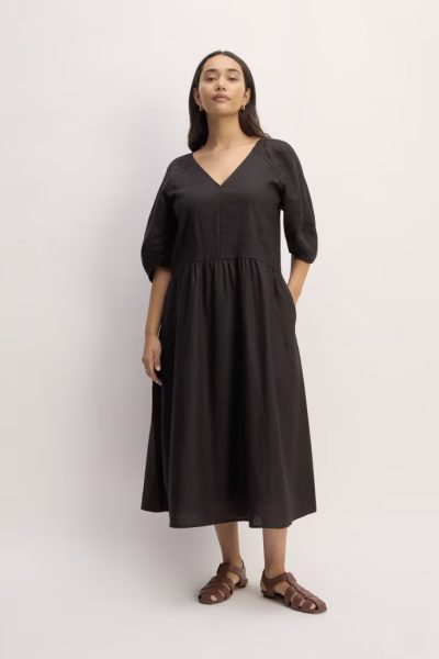 everlane black linen dress